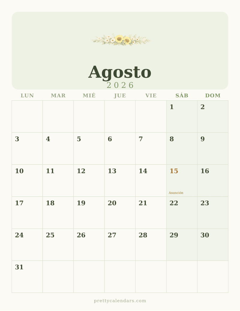 Calendarios Florales para Imprimir