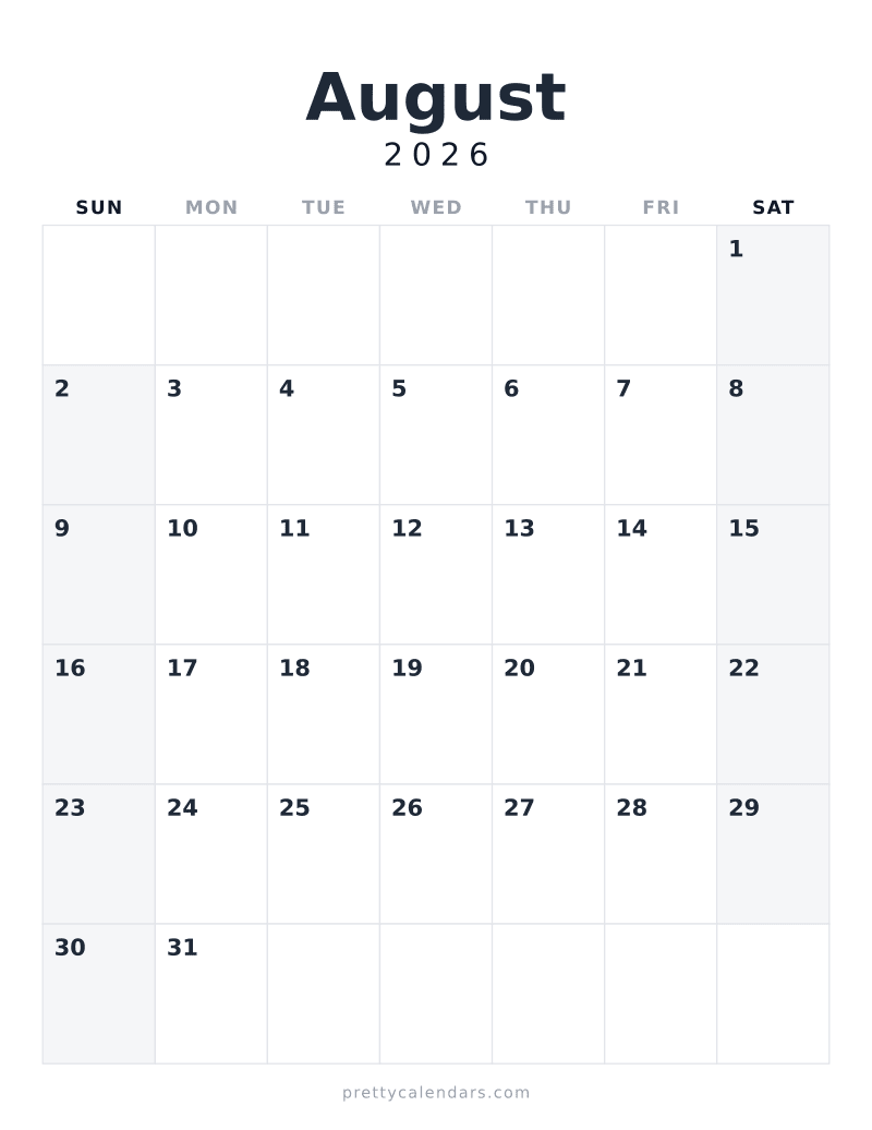 August 2026 Calendar