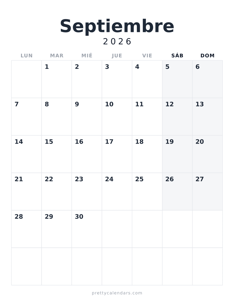 Calendario de Septiembre 2026