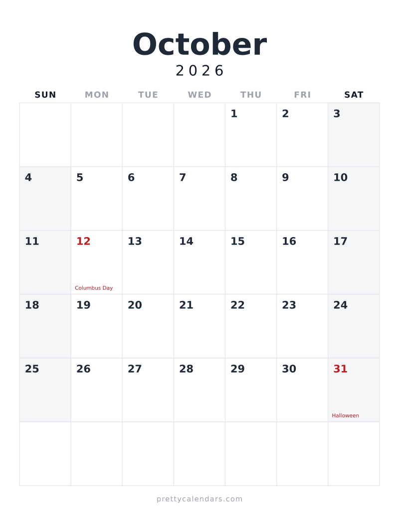 October 2026 Calendar