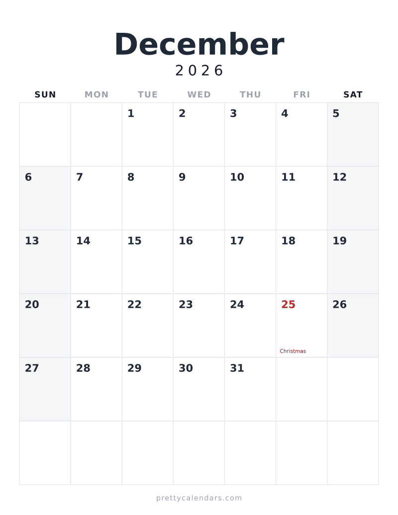 December 2026 Calendar
