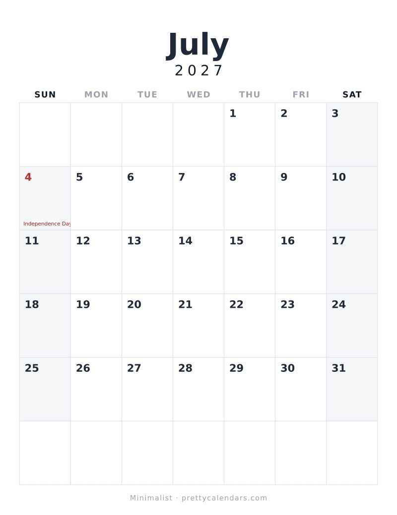 July 2027 Calendar