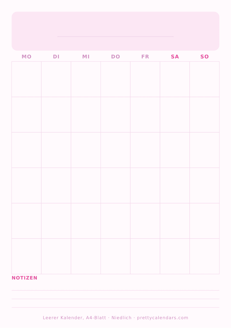 Druckbarer leerer Kalender mit echtem A4-Format, Design Niedlich