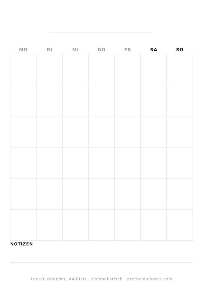 Druckbarer leerer Kalender mit echtem A4-Format, Design Minimalistisch