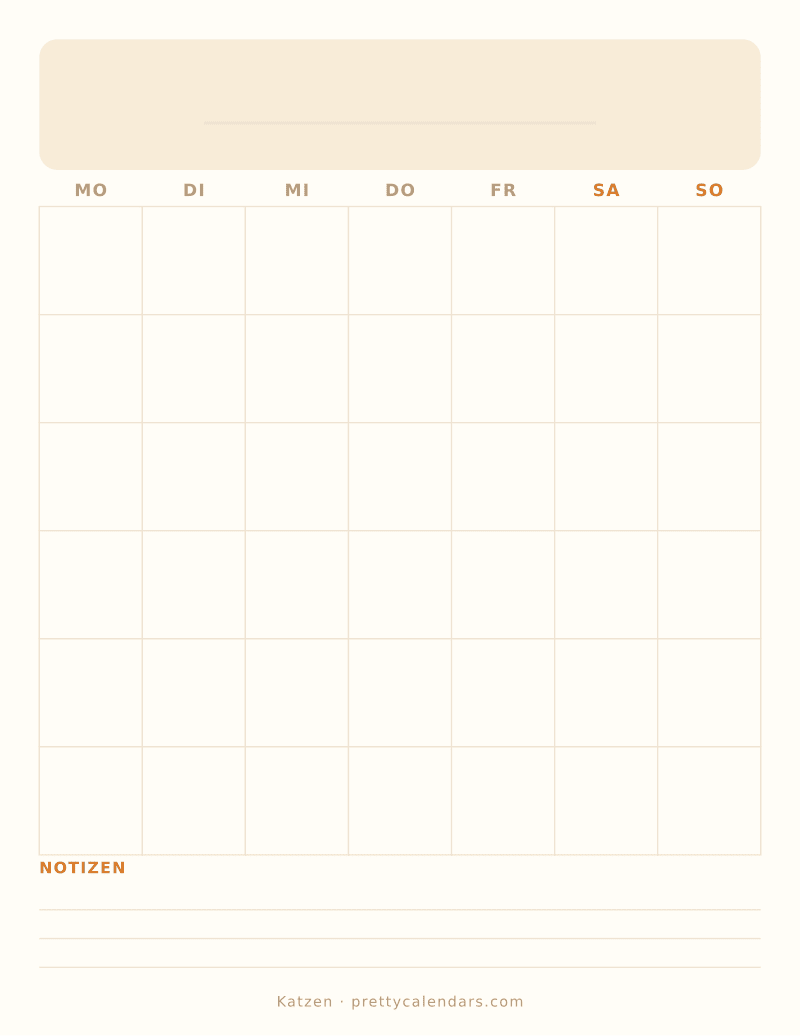 Druckbarer leerer Monatskalender, Design Katzen