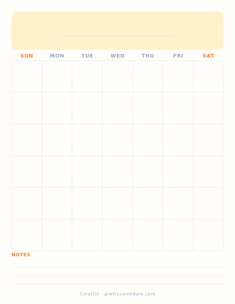 Blank printable calendar, Colorful style