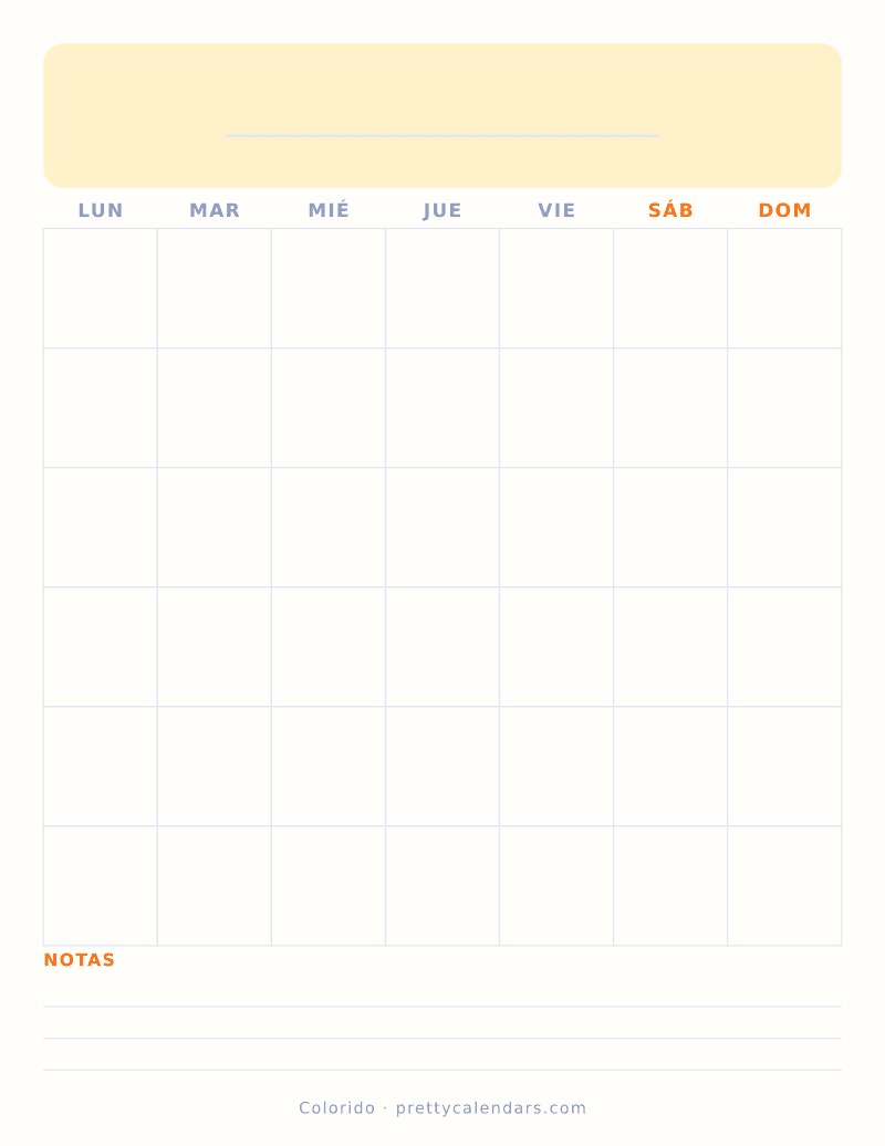 Calendario en blanco para imprimir, estilo Colorido