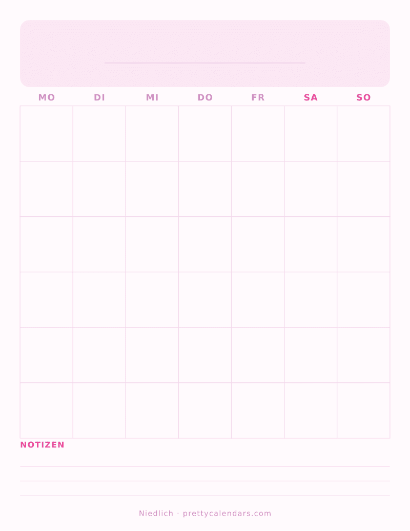 Druckbarer leerer Monatskalender, Design Niedlich