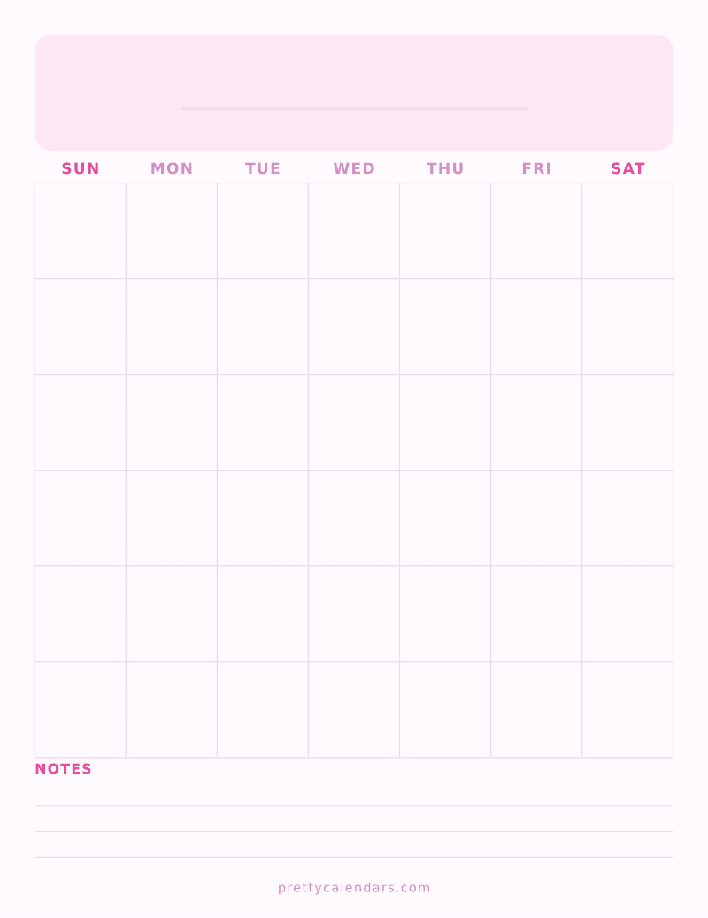 Blank printable calendar, Cute style