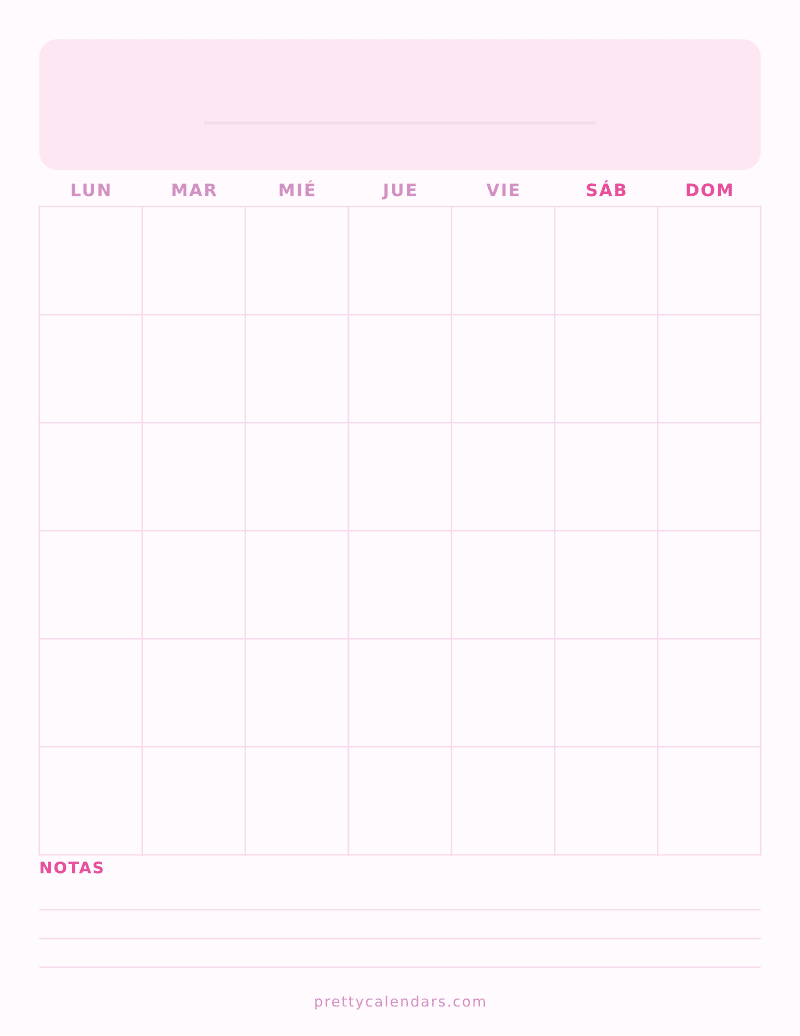 Calendario en blanco para imprimir, estilo Bonito