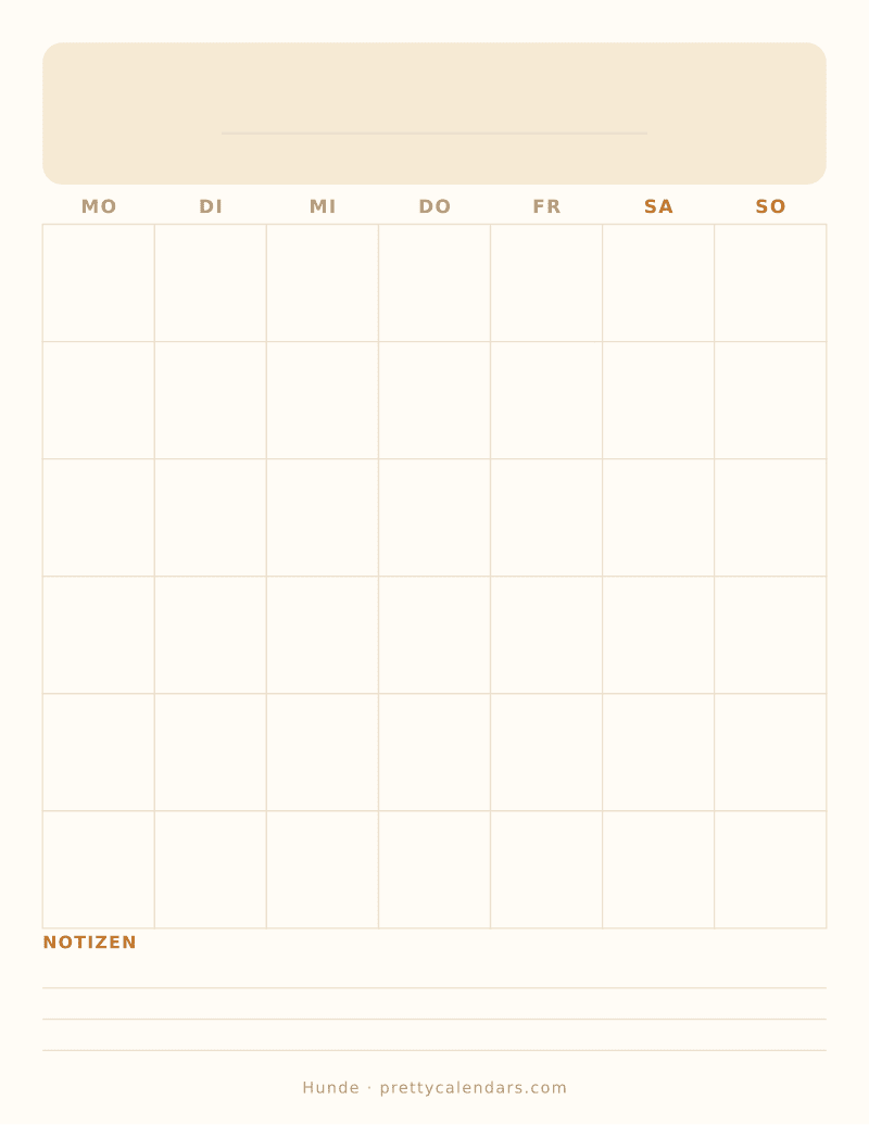 Druckbarer leerer Monatskalender, Design Hunde