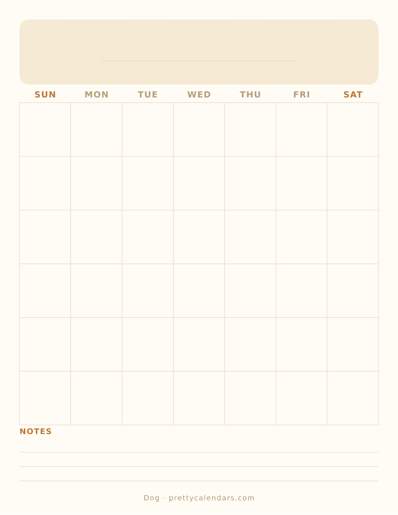 Blank printable calendar, Dog style