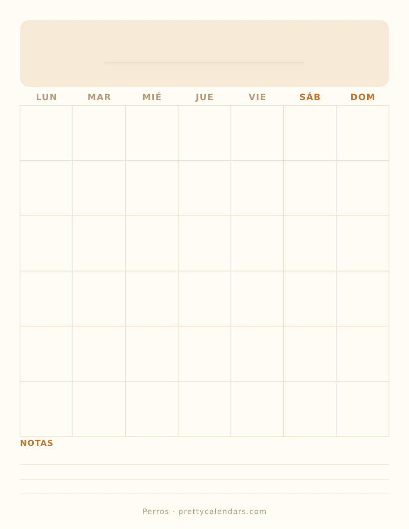 Calendario en blanco para imprimir, estilo Perros