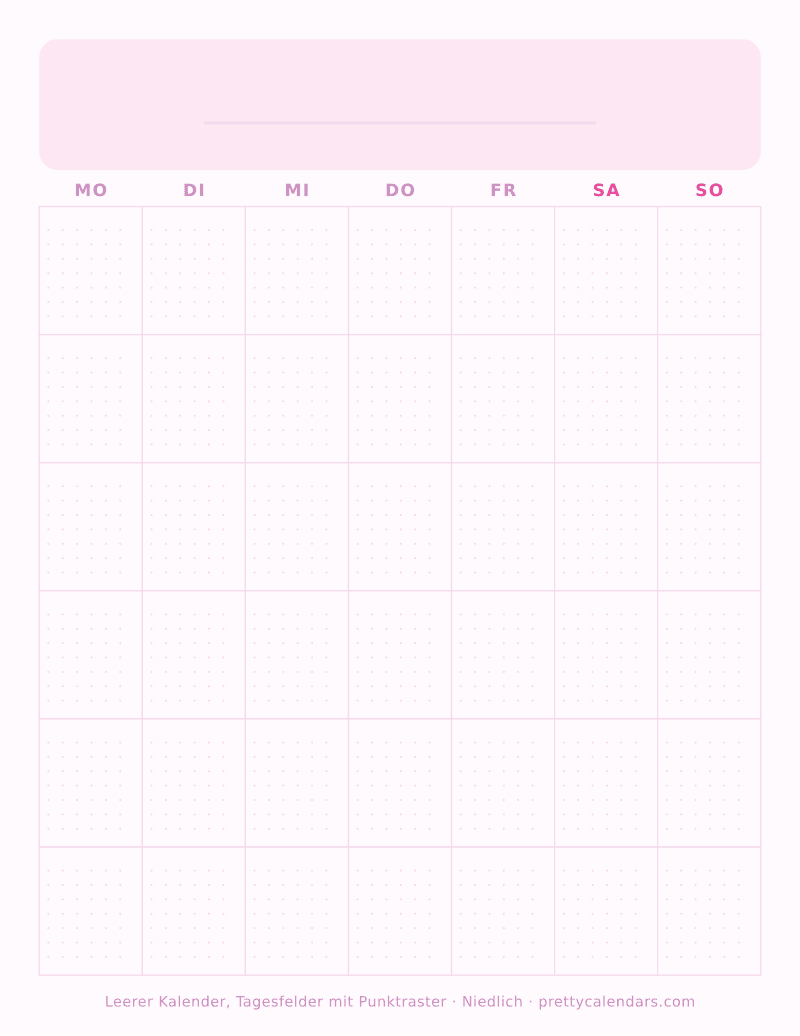 Druckbarer leerer Kalender mit Punktraster, Design Niedlich
