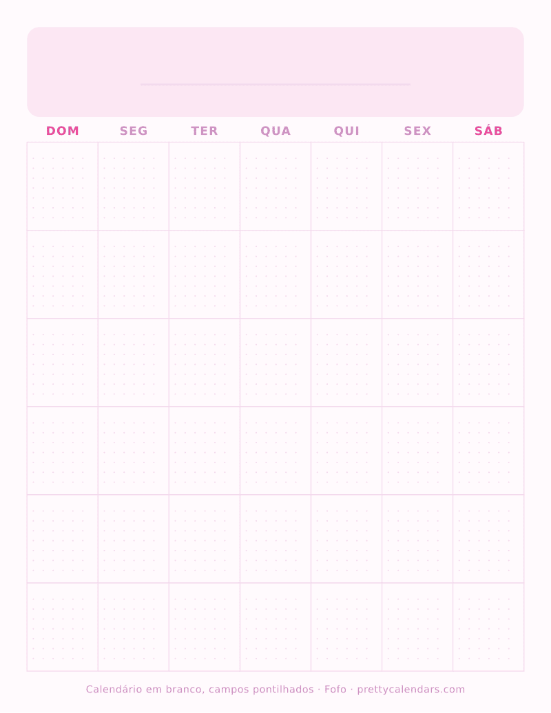 Calendário em branco para imprimir com grade pontilhada, estilo Fofo