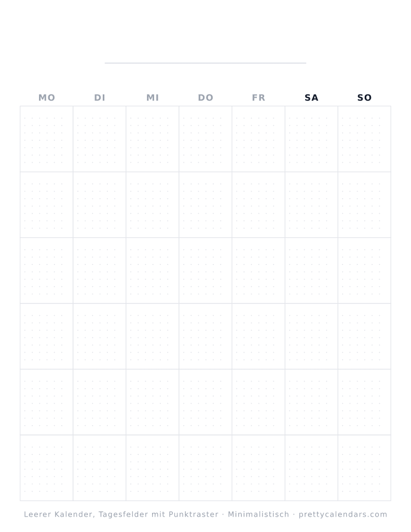 Druckbarer leerer Kalender mit Punktraster, Design Minimalistisch