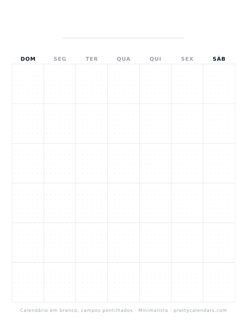 Calendário em branco para imprimir com grade pontilhada, estilo Minimalista