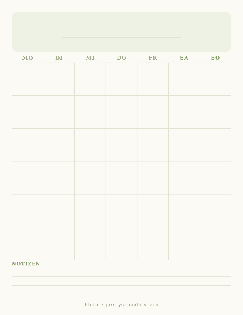 Druckbarer leerer Monatskalender, Design Floral