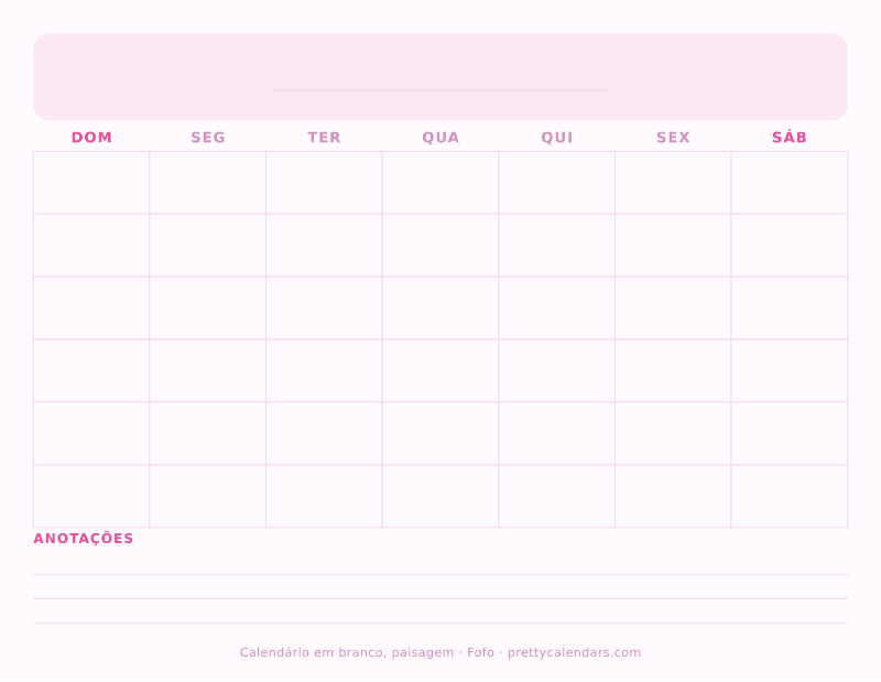 Calendário em branco para imprimir com orientação paisagem, estilo Fofo
