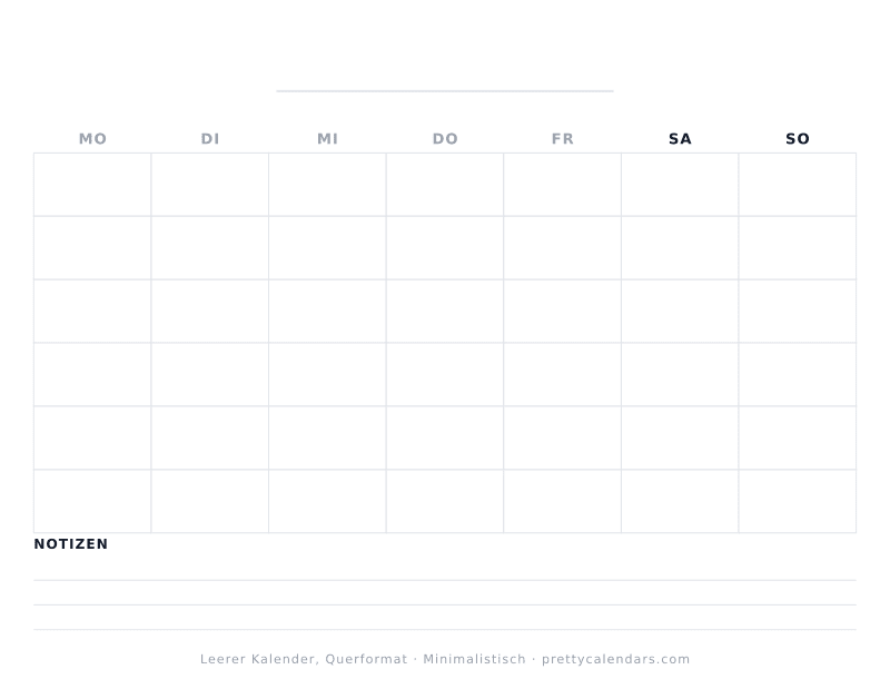 Druckbarer leerer Kalender mit Querformat, Design Minimalistisch