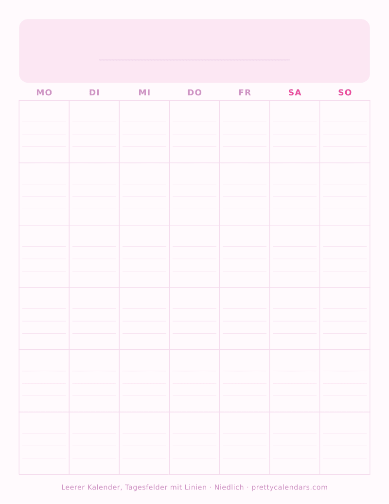 Druckbarer leerer Kalender mit Schreiblinien, Design Niedlich