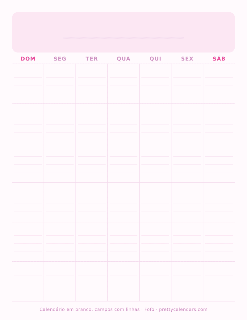Calendário em branco para imprimir com linhas para escrever, estilo Fofo