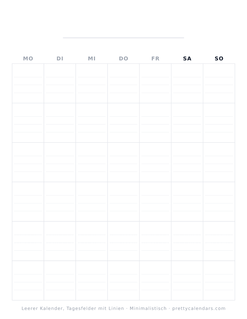 Druckbarer leerer Kalender mit Schreiblinien, Design Minimalistisch