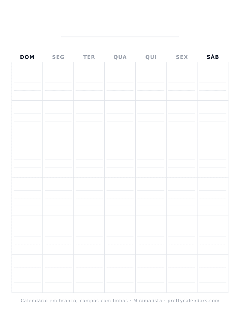 Calendário em branco para imprimir com linhas para escrever, estilo Minimalista