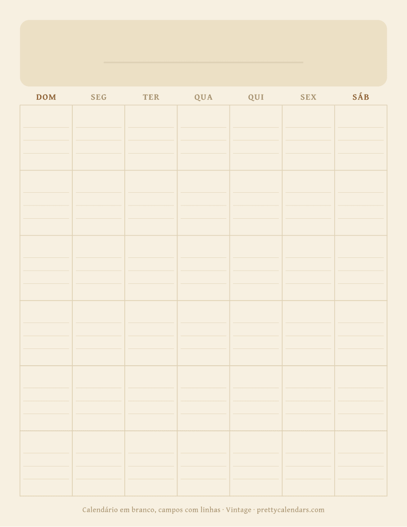 Calendário em branco para imprimir com linhas para escrever, estilo Vintage