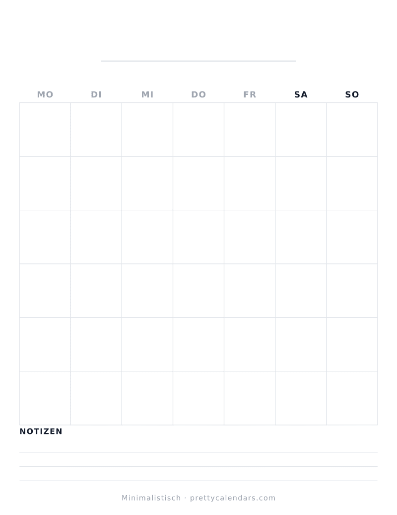 Druckbarer Monatskalender mit ohne Datum, Design Minimalistisch