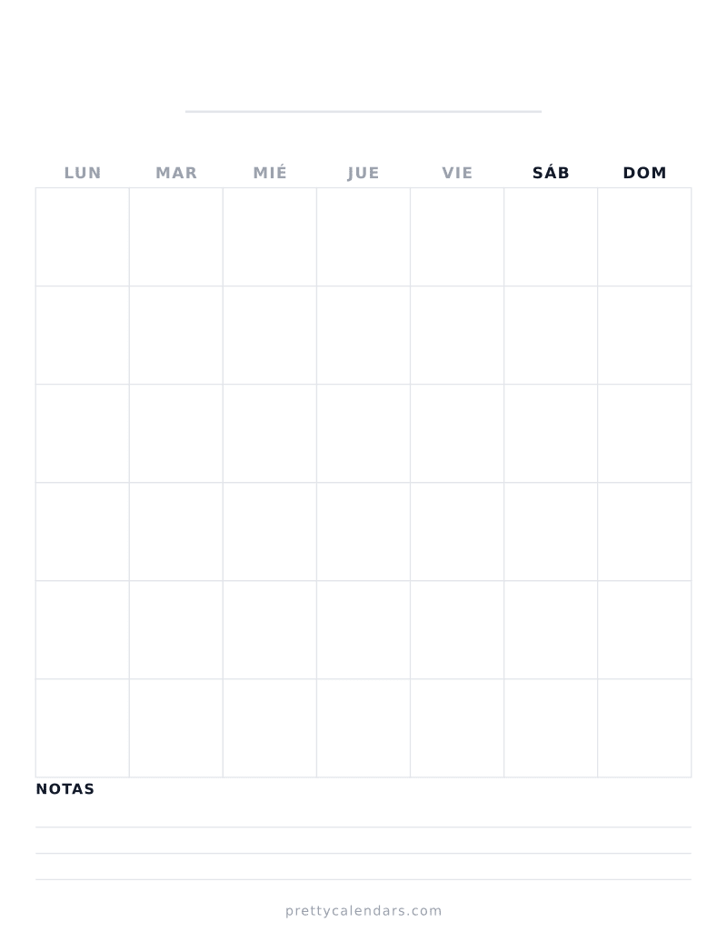 Calendario en blanco para imprimir, estilo Minimalista