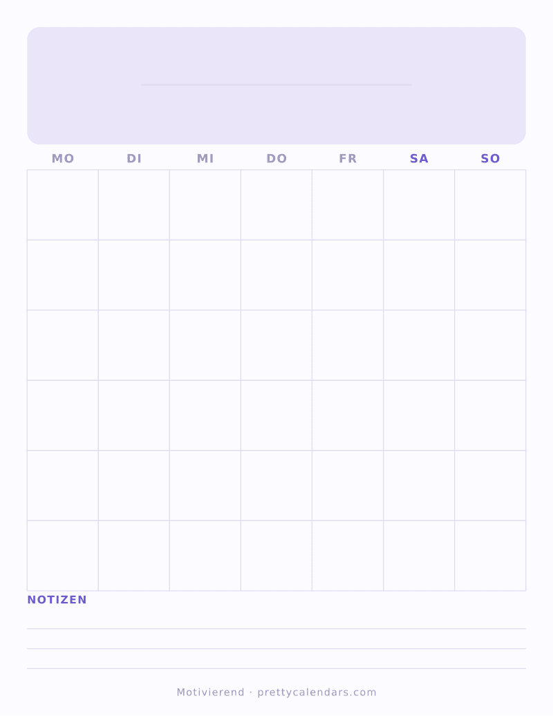 Druckbarer leerer Monatskalender, Design Motivierend