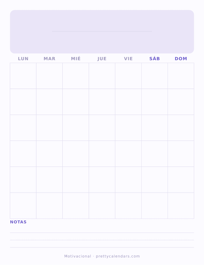 Calendario en blanco para imprimir, estilo Motivacional