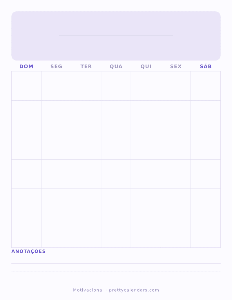 Calendário mensal em branco para imprimir, estilo Motivacional