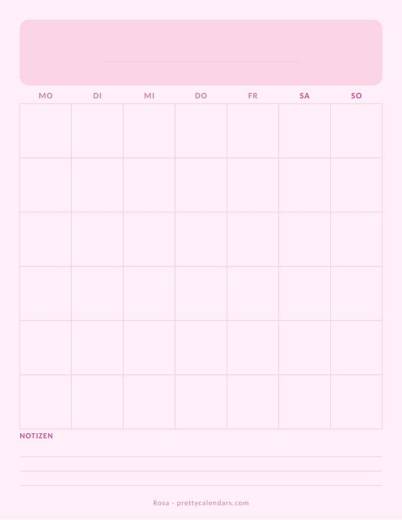 Druckbarer leerer Monatskalender, Design Rosa