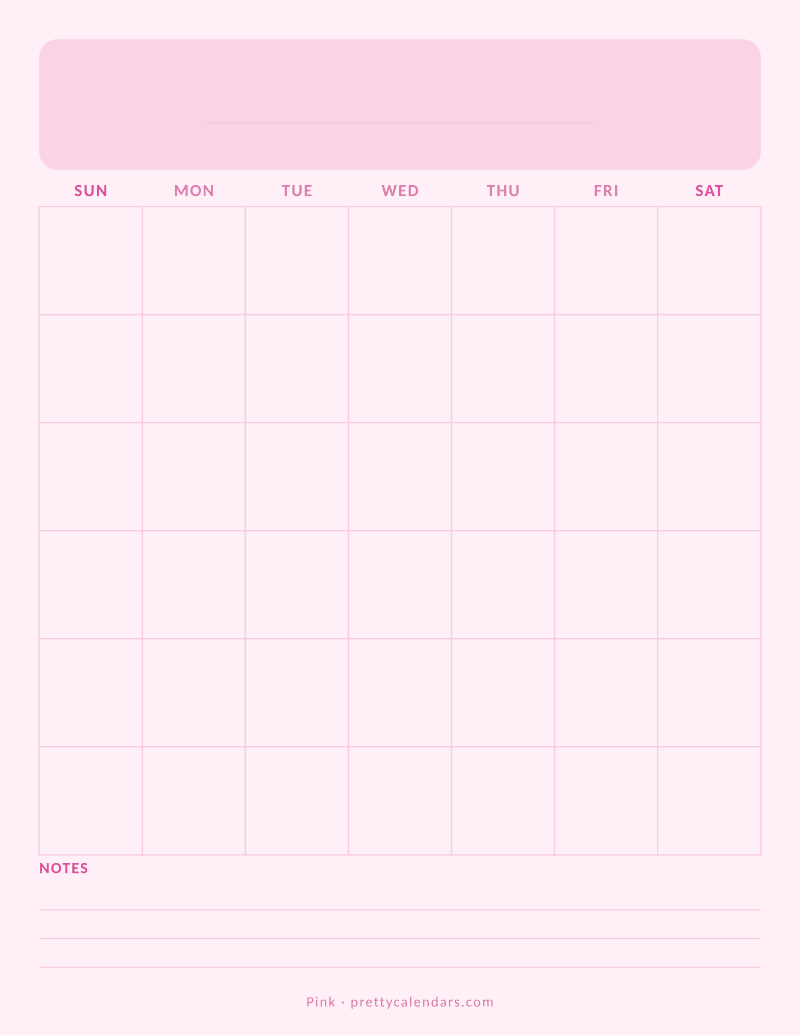 Blank printable calendar, Pink style