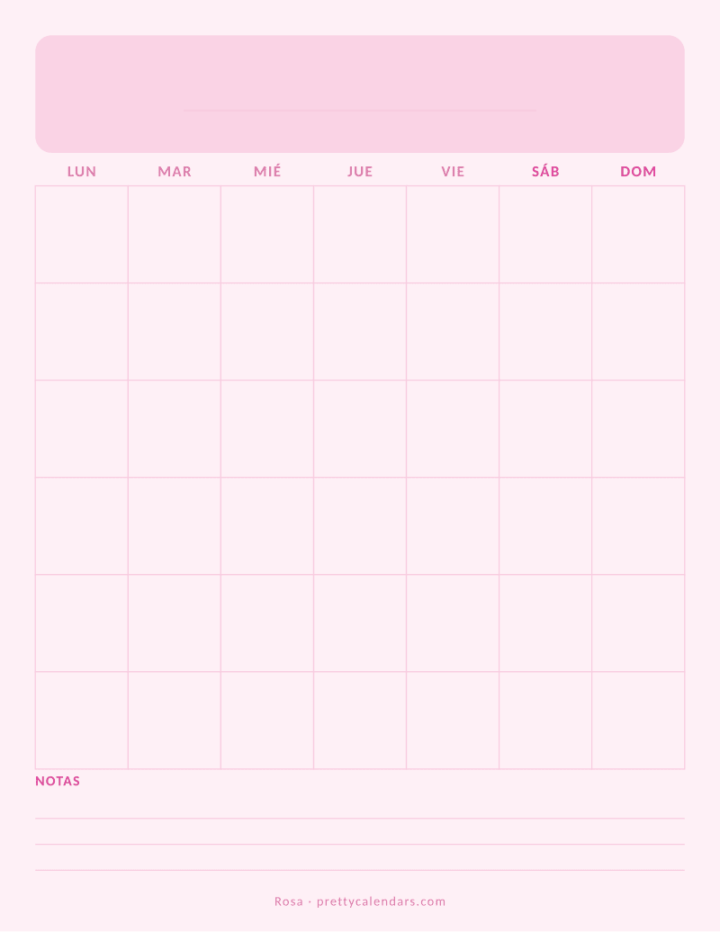 Calendario en blanco para imprimir, estilo Rosa