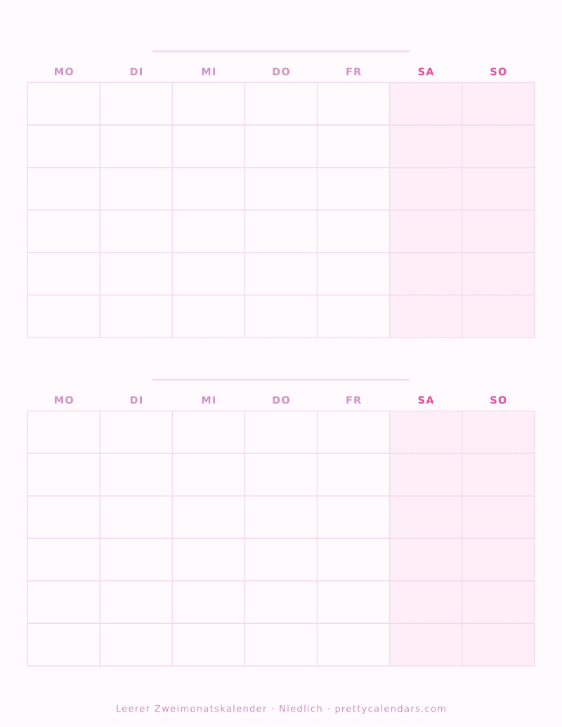 Druckbarer leerer Kalender mit zwei Monaten, Design Niedlich