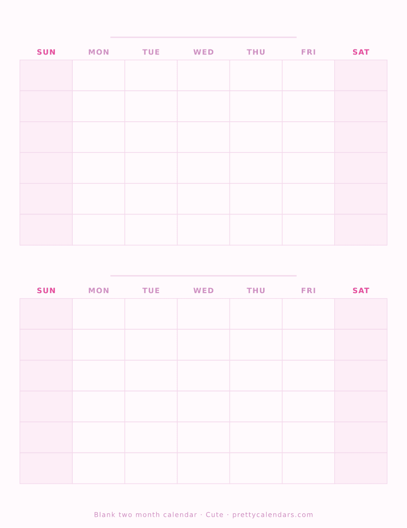 Blank printable calendar with two undated months on one page, Cute style