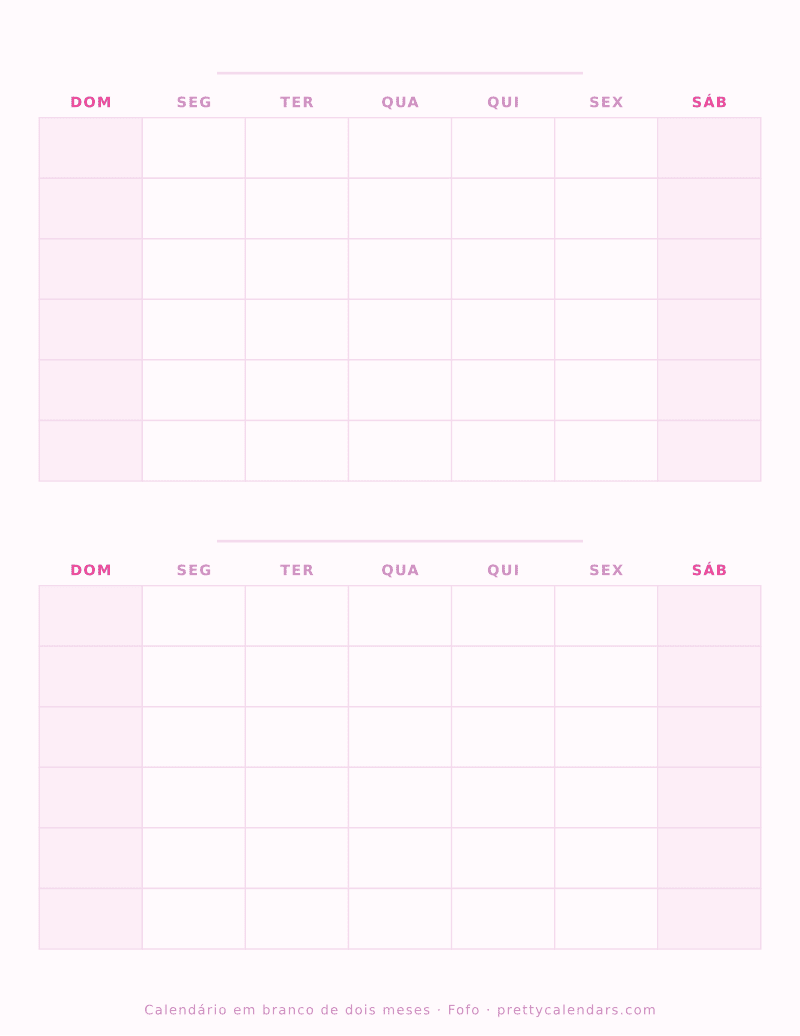 Calendário em branco para imprimir com dois meses, estilo Fofo
