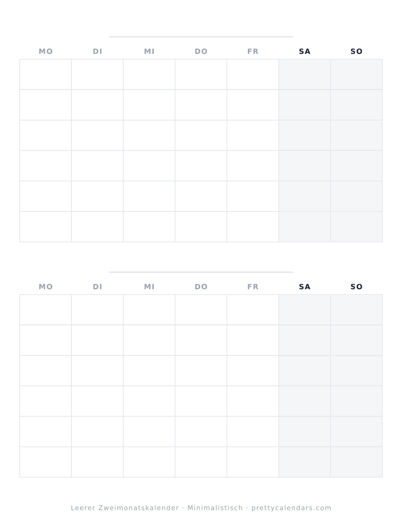 Druckbarer leerer Kalender mit zwei Monaten, Design Minimalistisch