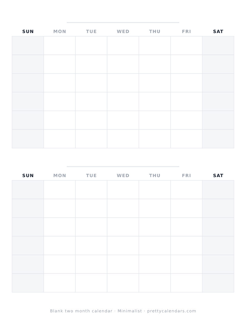 Blank printable calendar with two undated months on one page, Minimalist style