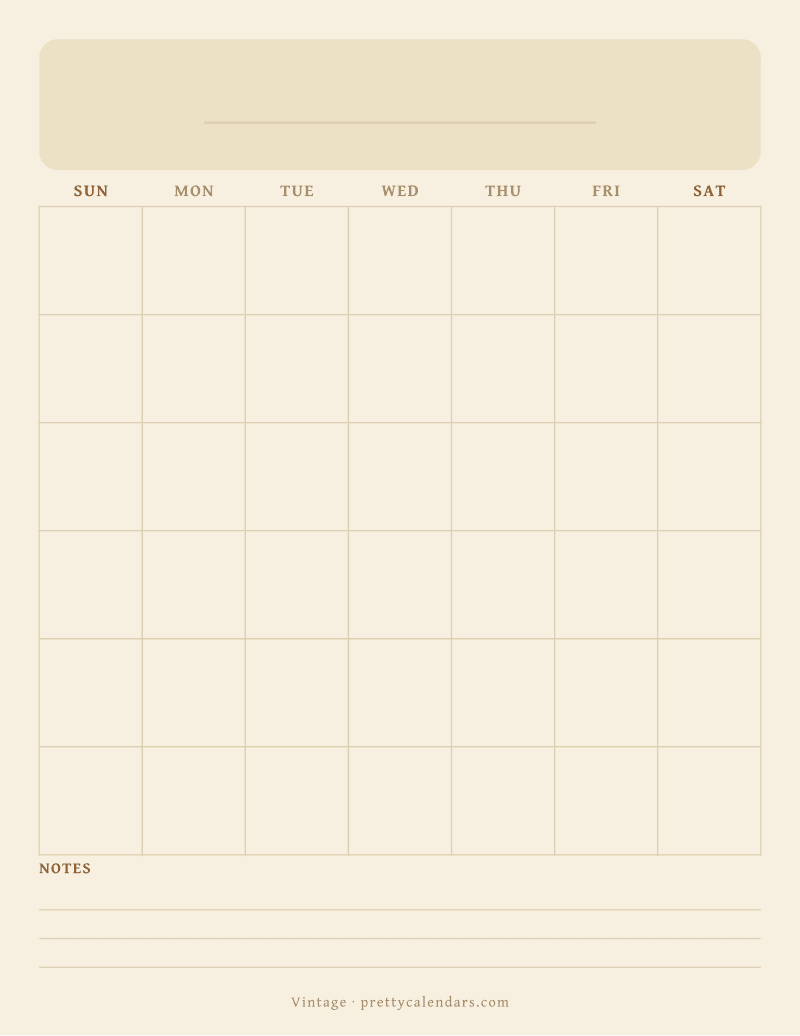 Blank printable calendar, Vintage style