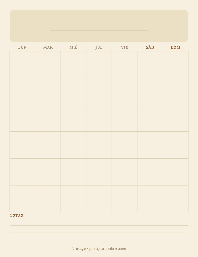 Calendario en blanco para imprimir, estilo Vintage