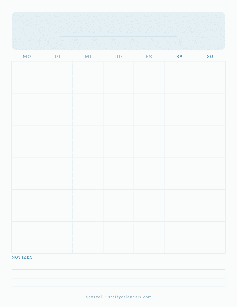 Druckbarer leerer Monatskalender, Design Aquarell