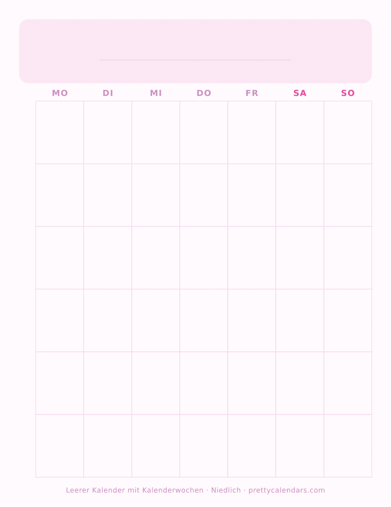 Druckbarer leerer Kalender mit Kalenderwochen, Design Niedlich