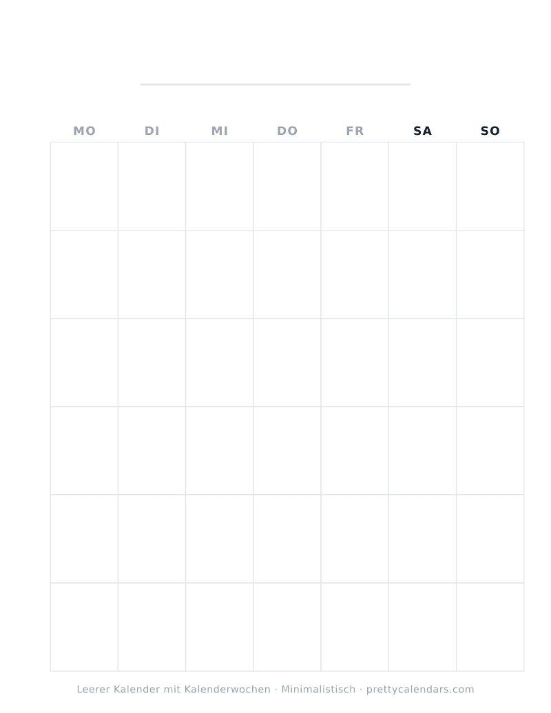 Druckbarer leerer Kalender mit Kalenderwochen, Design Minimalistisch