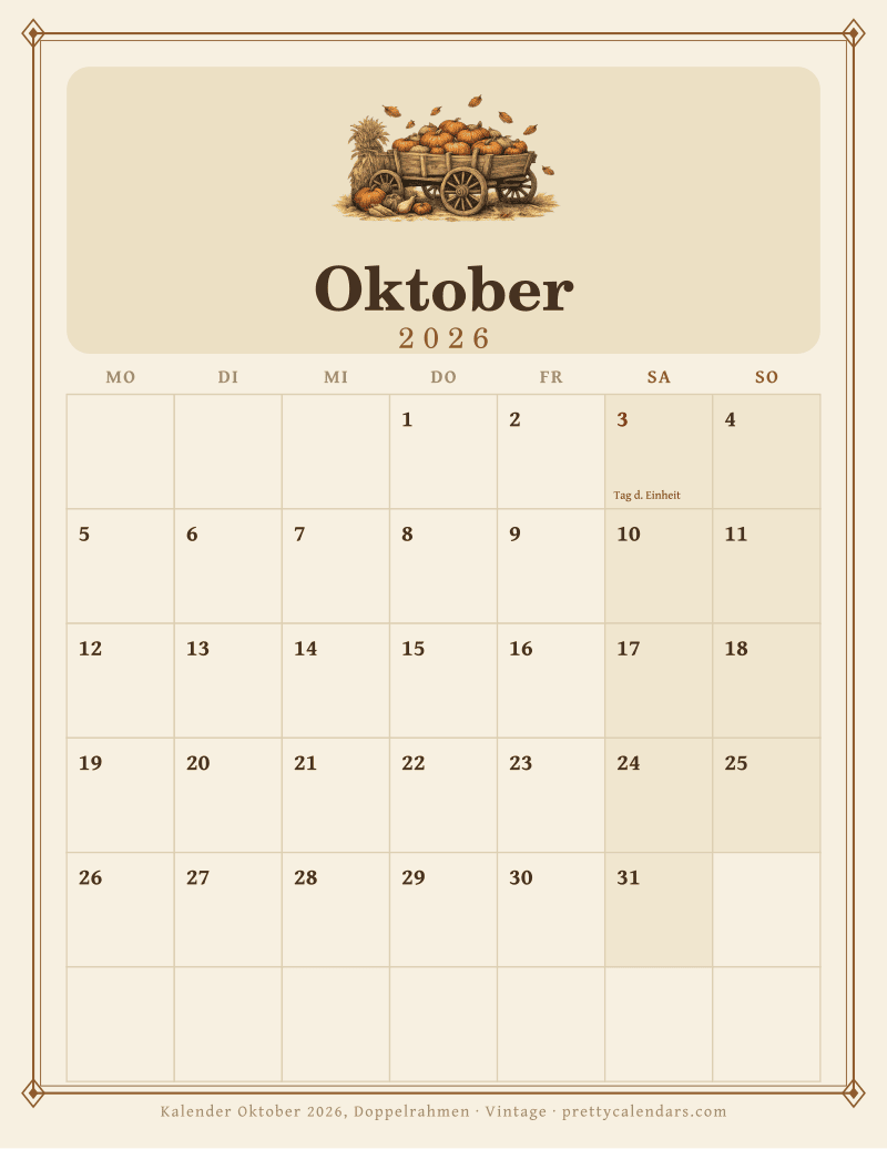 Druckbarer Monatskalender mit Doppelrahmen, Design Vintage