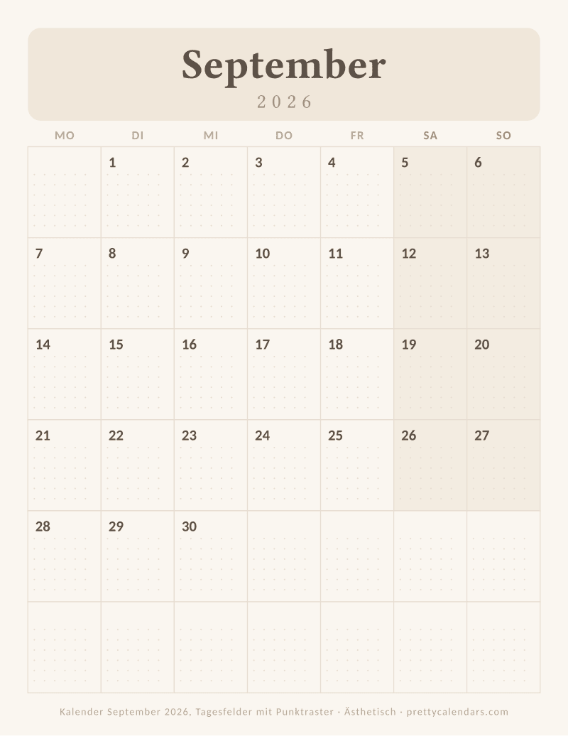 Druckbarer Monatskalender mit Punktraster, Design Ästhetisch