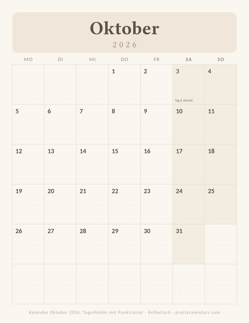 Druckbarer Monatskalender mit Punktraster, Design Ästhetisch